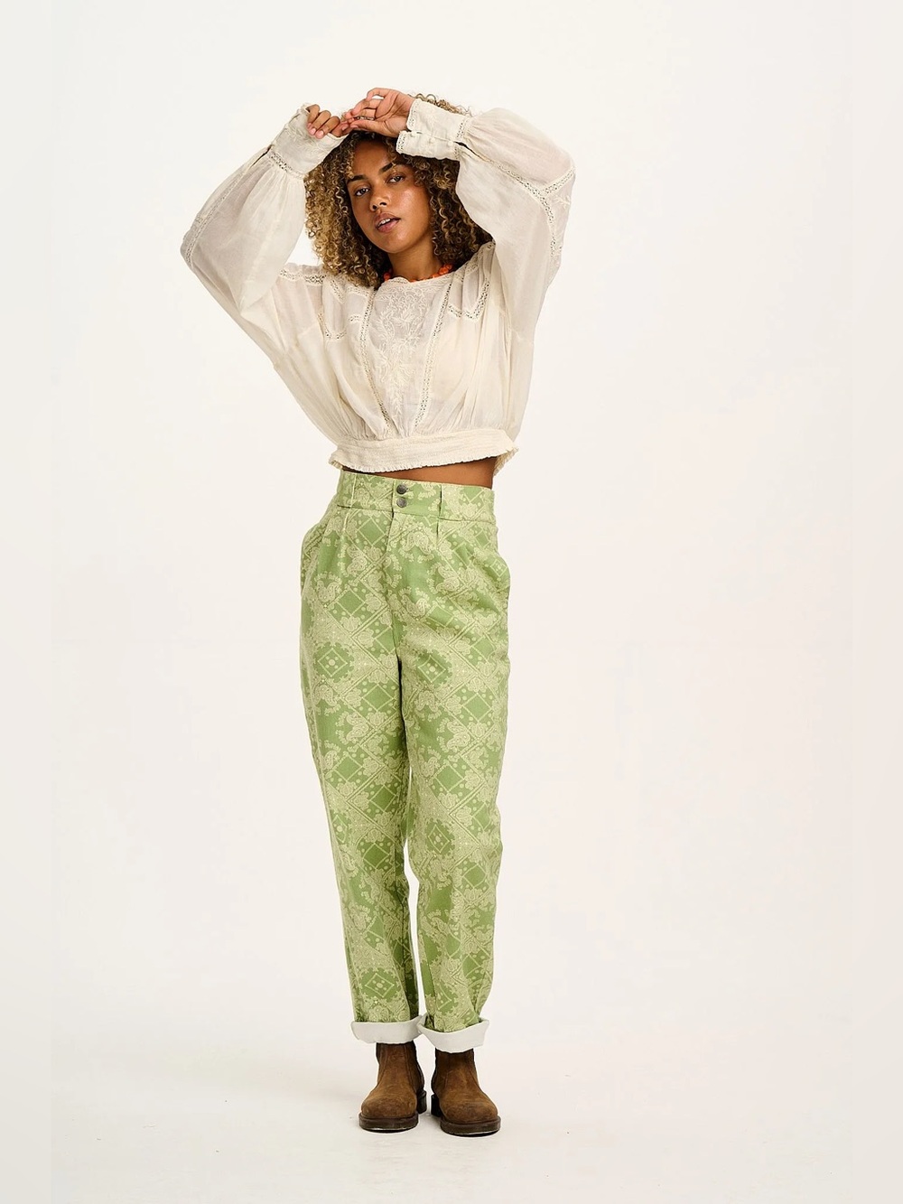 Lucy & Yak Addison Tapered Trousers Green Bandana Organic Cotton W28 US6 EUC